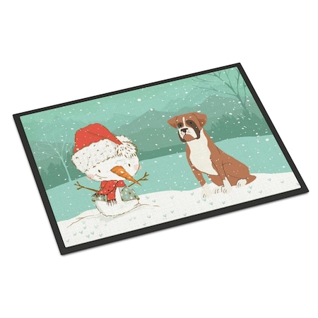 Carolines Treasures 18 x 27 in. Fawn Boxer & Snowman Christmas Indoor or Outdoor Mat CK2036MAT